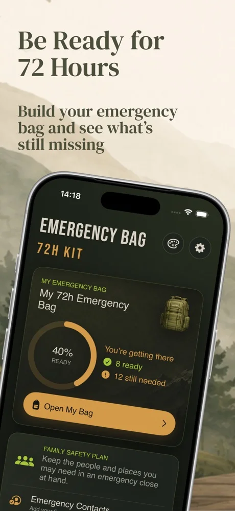 Official App Store material: Emergency Bag: 72h Kit